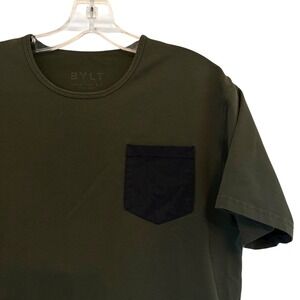 BYLT Men's‎ Olive Green Drop Cut Pocket T Shirt LUX Short Sleeve Medium Stretch